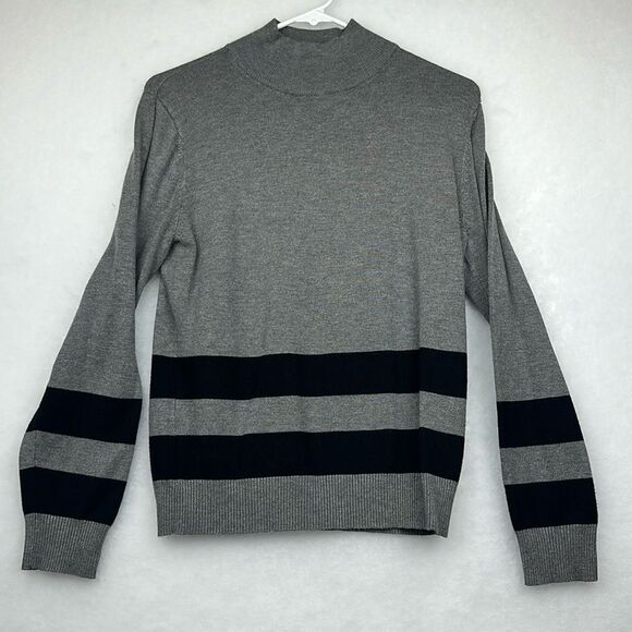 Cielo Pullover Sweater Gray/Black Strips Lon Sleeves Turtle Neck Sz  L - Picture 1 of 7